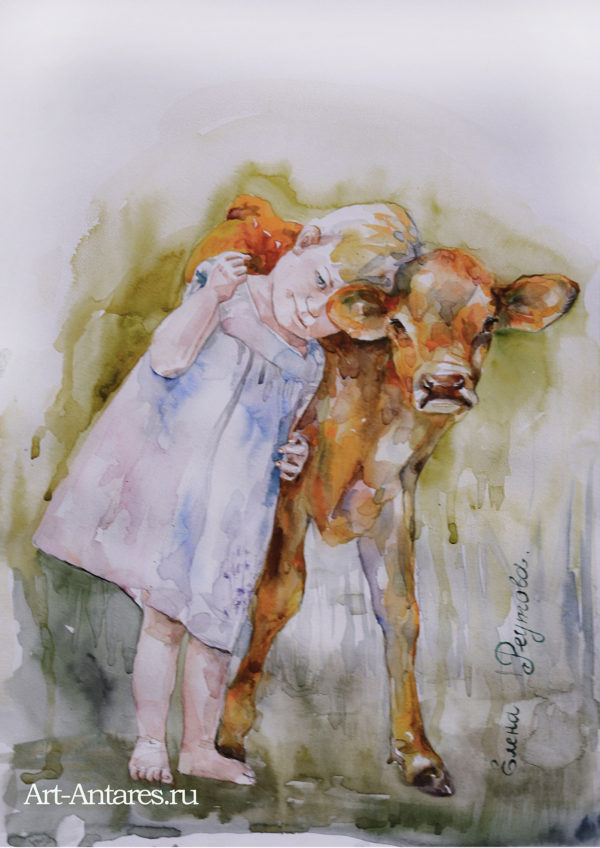 Девочка с теленком.