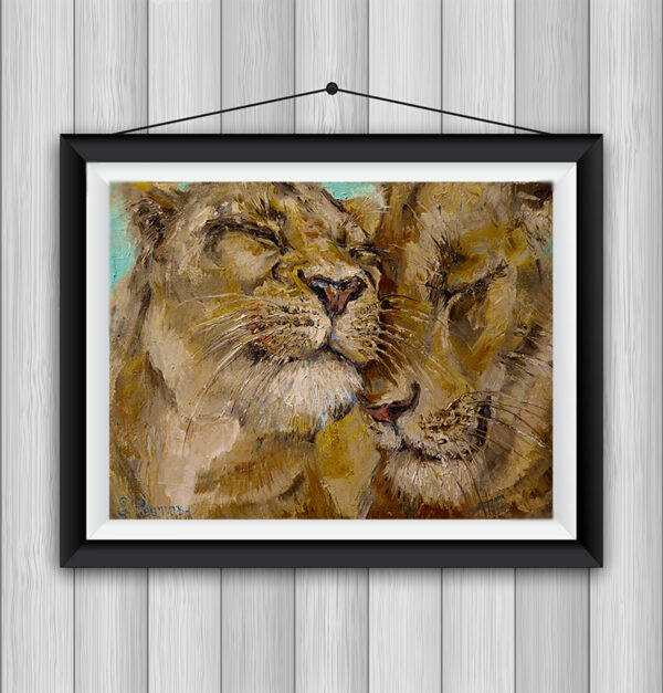 Картина со львами в интерьере.