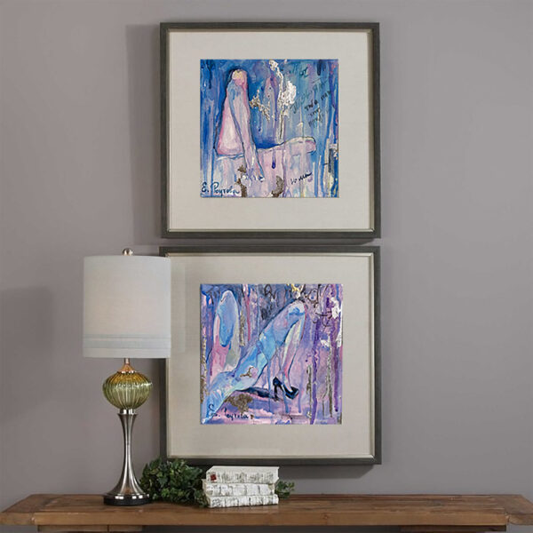Дуплекс двух розово голубых картин с женскими фигурами.