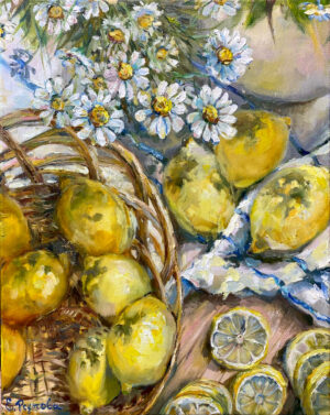 Натюрморт с лимонами маслом на холсте.
